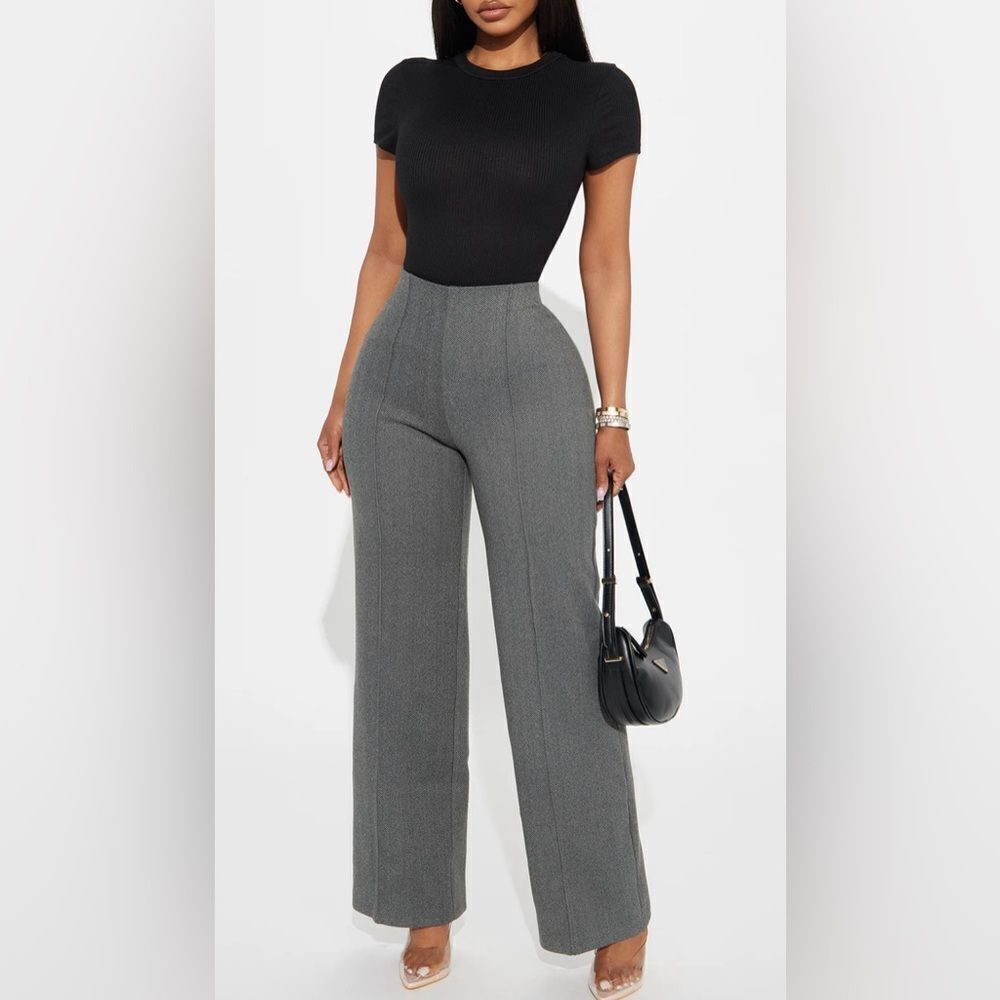 Office Favorite Herringbone Trouser -Charcoal